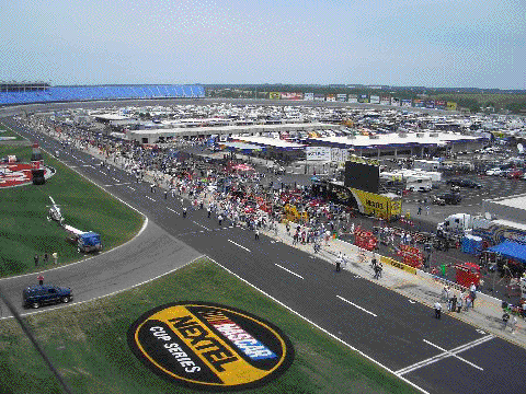 A view of the Coca Cola 600 NASCAR race and Nextel Cup Series logo from 127 feet in the air on the Galaxy Girl sway pole