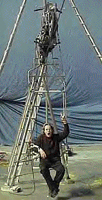 Galaxy of Thrills Articles: Big Top Turns Tables on Reporters -  The Author beneath John Winn's SkyCycle